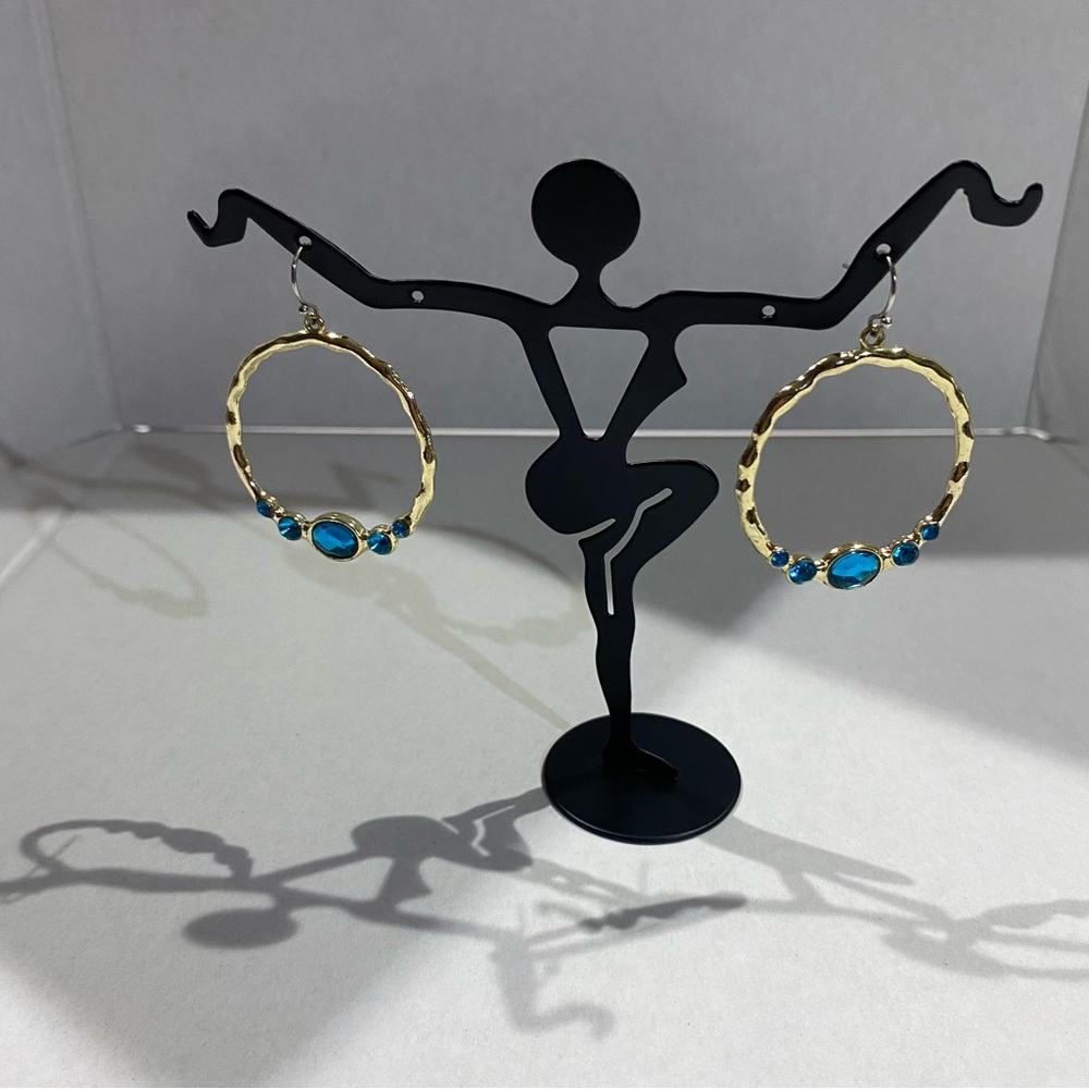 Gold and Blue Hoop Earrings